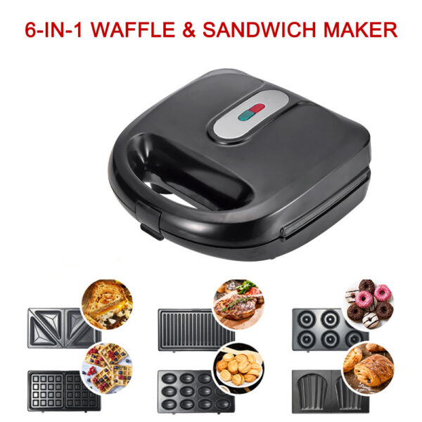 6-in-1 Waffle Maker EU Plug Sandwich Maker Grill Breakfast Maker Doughnut Cake Maker Compact Kitchen Dining Kitchen Accessories - Image 10